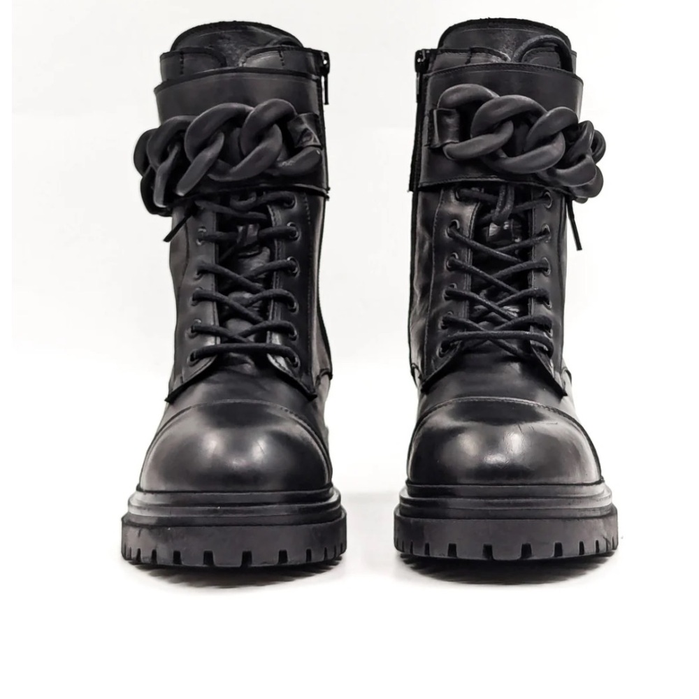 Beautiisoles Robyn Women Zoey Black Leather Lace up Combat Boots Eu37 US7 $449 - Picture 3 of 16